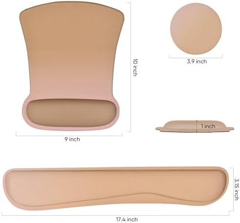 RICHEN Mouse Pad and Keyboard Wrist Rest, 3-in-1 Computer Mousepad and Coaster Set, Non-Slip Keyboard Wrist Rest and Mouse Pad Set Ergonomic Design (Gradient Brown)