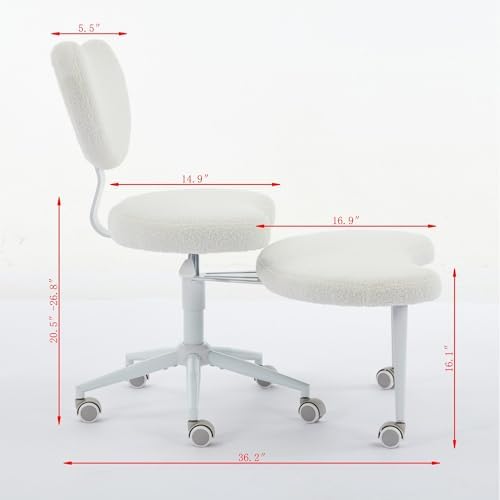 Ergonomic ADHD Criss Cross Legged Office Desk Chair - Meditation Kneeling Yoga Chair Adjustable Height with Wheels Lumbar Support, 360° Swivel Wider Footrest for Home Work, White
