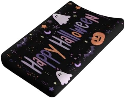 Halloween Pumpkin Bats Fall Holiday Moon Stars Pattern Baby Changing Pad Cover, Unisex Halloween Nursery Diaper Changing Table Pad Mat Sheet for Boys Girls-16x32