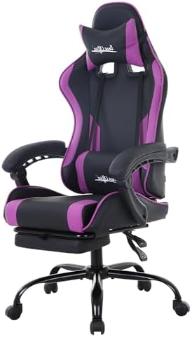 PayLessHere Ergonomic Racing Desk Chair Computer Chair Gaming Chair with Footrest Lumbar Support Headrest Armrest Task Rolling Swivel Ergonomic E-Sports Adjustable PC Gamer Chair (Purple)