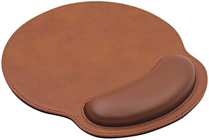 Brown Mouse Pad Leather Wrist Rest Support, Ergonomic Memory Foam Mouse Pad