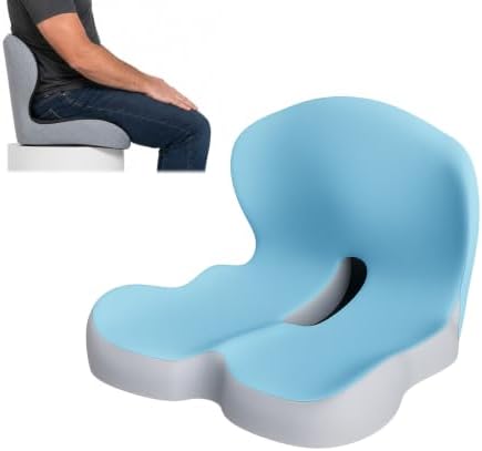 Orthopedic Seat Cushion – L-Shaped Lumbar Support Memory Foam Comfort for Long Sitting, Ergonomic Support for Office Chair, Wheelchair, Car & Travel (Blue,1)