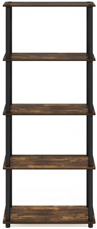 Furinno Turn-N-Tube Storage Shelves, 5-Tier Book Shelf, Corner Shelf, Toolless Open Shelves, for Organization and Storage, Living Room, Garage, Home Office, Amber Pine