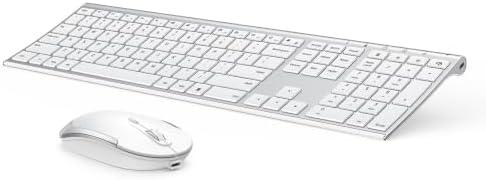 Vssoplor Wireless Keyboard and Mouse, Rechargeable Ultra Slim, White Silver