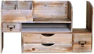Vintage Barnwood Large Adjustable Wooden Desk Organizer,Storage