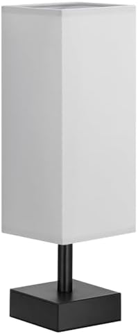 aooshine Small Bedside Table Lamp for Bedroom - Square Grey Fabric Shade