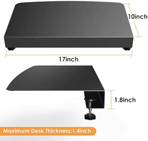 Asixxsix 17 inch Corner Desk Connector, Stainless Steel L Desk Platform Extender with Screw Clamp, for Keyboard Tray Mount on L Shaped Workstation and Home Office