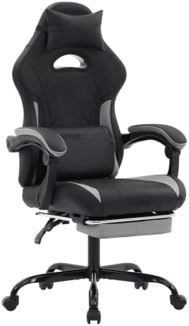 Gaming Chair with Footrest and Massage Lumbar Support, Ergonomic Computer Gamer Chair, Office Video Game Chairs with Adjustable Height and Backrest (BlackGrey)