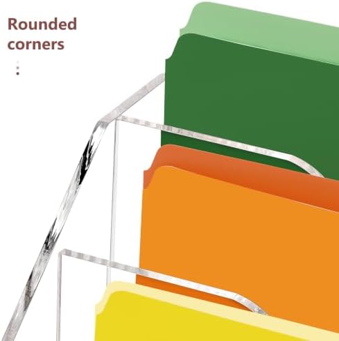 DINGHUO 5 Tier Acrylic Desk Office Wall File Organizer, Clear Wall Mounted File Holder, Magazine Rack Hanging File Organizer (Adhesive Hooks x 2)