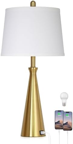 Rinweey 28" Modern Gold Touch Table Lamp for Living Room,Gold Bedside Lamps with USB A+C Ports - Gold Metal Table Lamp Set for Nightstand, End Table - 1 LED Bulb Included