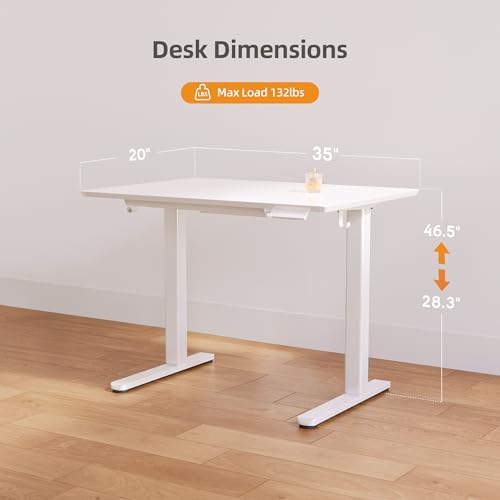 Claiks Glass Standing Desk with Drawers 35x20 Inch Super White