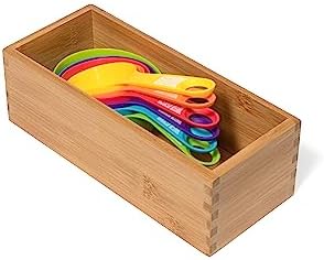 Lipper International Bamboo Wood Utensil Holder Storage Box for Cooking Tools, Makeup, or Office Supplies, 4" x 9 1/4" x 3"