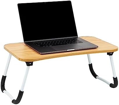 Mind Reader Lap Desk Laptop Stand with Folding Legs, Portable Bed Tray Table for Laptop, Breakfast, Reading, Crafts, MDF, Beige