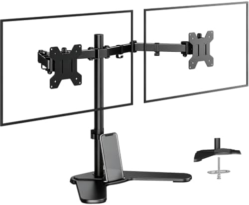 Bracwiser Dual Monitor Stand Mount, Free-Standing Full Motion Monitor Desk Mount for Two 13-32 inch, 15.43lbs, Adjustable Angle Height Monitors Arm, Desk Stand, Ergonomic L Feet, Black (ML7442)