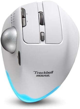 zelotes Wireless Trackball Mouse,Bluetooth Mouse,Rechargeable,4800 DPI, 2-in-1(BT 5.0/3.0+2.4GHz USB Receiver), 8 Buttons,Ergonomic Design,LED Lighting,for Laptop, PC, Pad,White