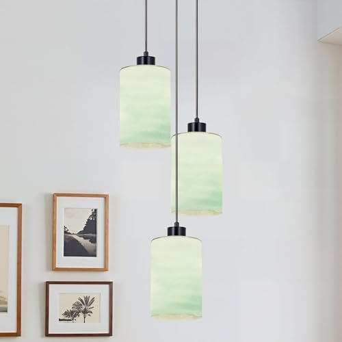 2 Pack Cylinder Glass Lamp Shade Teal Blue Ombre Watercolor Painted Covers with 1-5/8" Fitter Opening Light Fixture Replacement for Table Lamp Bathroom Vanity Light