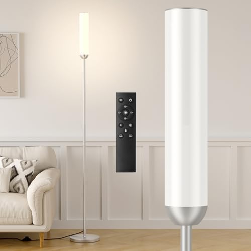 Ambimall LED Floor Lamp with Remote Control, Foot Switch, Silver