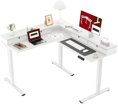 SANODESK 63x55 Electric L-Shaped Corner Standing Desk with 4 Drawers