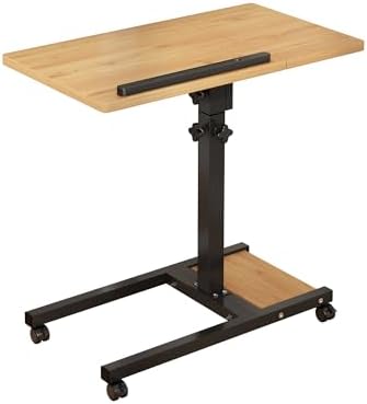 TigerDad Mobile Adjustable Height Laptop Stand PC Computer Portable Notebook Swivel Laptop Desk Rolling Table Desk Cart Tiltable with Wheels Casters& Mouse Pad Table (Wood)
