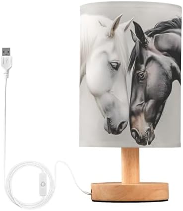 Table Lamp Art Horse Black White with USB Port for Living Room Nightstand Lamp Small Bedside Lamps for Bedroom Office (LED Bulb Included)