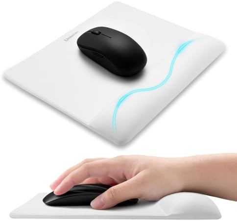 univo colors Wide Size Mouse Pad with Wrist Rest,Premium PU Material,Low-Rebound Cushion,Ergonomic Design,Comfortable Wide-Size Operation,Smooth Mouse Control with Hard Plate,Reduces Fatigue(White)