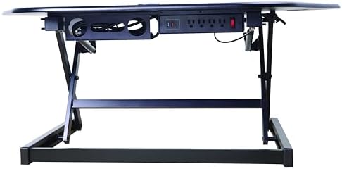Rocelco 46" Height Adjustable Corner Standing Desk Converter with AC Outlet USB Charger and Dual Monitor Arm Mount - Stand Up Tabletop Riser Workstation - Keyboard Tray - Black (R CADRB-46-ACUSB-DM2)