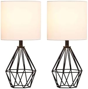 Black Bedside Table Lamps Set of 2, Small Nightstand Lamps for Bedroom, Modern Desk Lamps with TC Fabric Shade Geometric Metal Base for Living Room Study Office Farmhouse