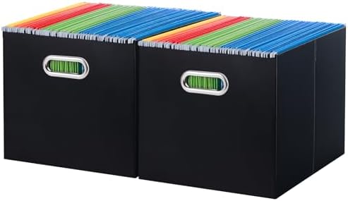 Oterri Portable Collapsible Cardboard File Box with Handle for Letter-Size (Black, Letter Size - 2 Pack-Large)