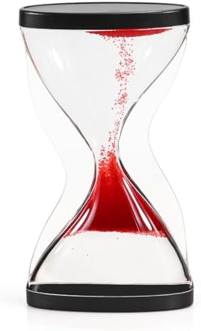 Upward Sand Timer Hourglass, 10 Minutes Sandglass Timer Sand Clock Classroom Kitchen Home Office Decoration, L69 x B29 x H153 mm (Red)
