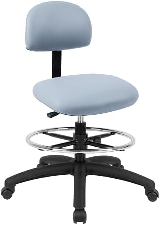FSS Series Square seat Mid (19"-27") seat Height Chair. Vinyl-for Office, Garage, Desk, Shop, Computer, Doctor, Medical, Easy to Clean! 18" Footring (Gray, Mid Stool, _Standard Casters)