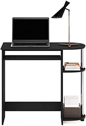 Furinno Simplistic Easy Assembly Computer Desk, with Keyboard Tray, Americano/Stainless Steel
