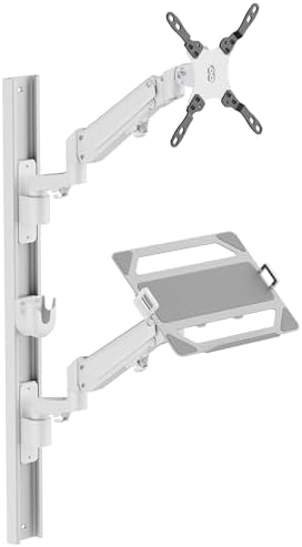 ZeboZap ZLTV8022 Wall Monitor Mount with Keyboard Tray | Fits 17 to 43 Inch | Single Monitor Wall Mount with Laptop Tray | Home Office, Bedside, Healthcare | White | 26.4 lbs
