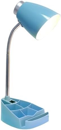 Simple Designs LD1002-BLU-LB 18.5" Gooseneck Organizer Desk Lamp with iPad Tablet Stand Book Holder with LED Bulb, Blue