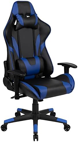 Flash Furniture X20 Gaming Chair Racing Office Ergonomic Computer PC Adjustable Swivel Chair with Fully Reclining Back in Blue LeatherSoft