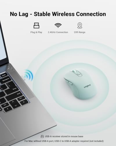 USB Wireless Mouse for Laptop PC Mac, 2.4GHz Cordless Mouse-Mint Green