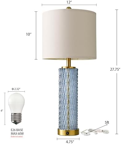 Oneach 27.75" Blue Table Lamps Set of 2 with LED Nightlight for Bedside