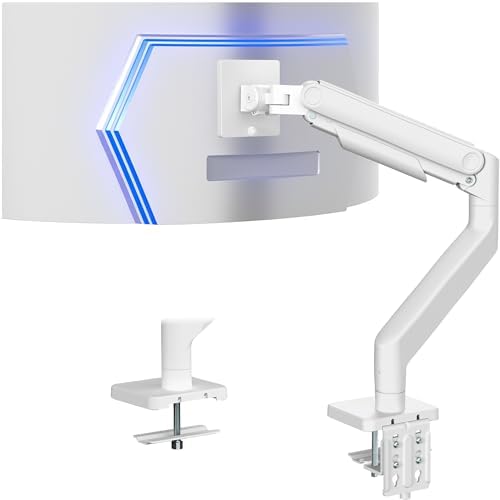 VIVO Heavy Duty Aluminum Ultrawide Monitor Tension Arm for up to 49 inch Screens, Holds 44 lbs, Premium Desk Mount Stand Designed for Samsung Odyssey G9 and More, White, STAND-V101VW