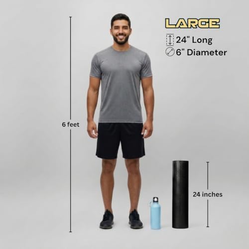 Foam Roller for Muscle Massage, Stiff Back Pain Relief, Physical Therapy, Deep Tissue, Exercise Equipment for Home Gym, Stress, Yoga, Pilates for the Fit Citizen (Black, Large 24 x 6 Inches)