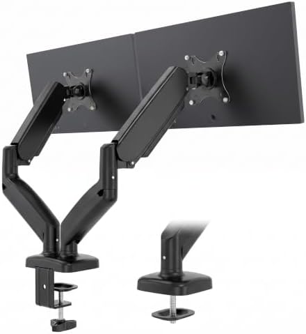 OLIXIS Dual Monitor Stand for Desk, Gas Spring Monitor Arm for 2 Monitors Max 32 Inches, Fully Adjustable Double Mount, VESA Mount with C-Clamp/Grommet Base, Holds Screen 17.6 lbs