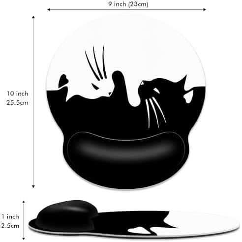 White Black Cat Ergonomic Mouse Pad with Wrist Rest for Desk Work Office
