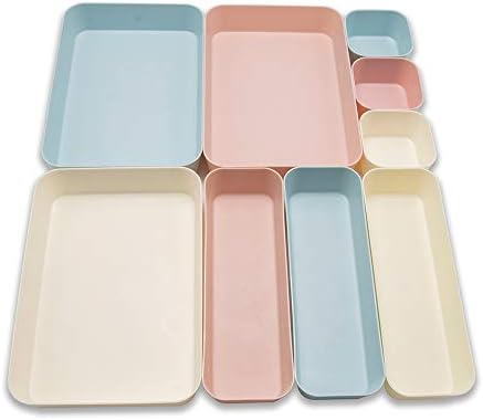 (9 Piece Set Large Size Plastic Desk Drawer Organizers For Makeup Bathroom Office Kitchen Three Colors