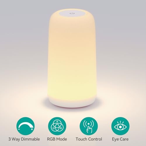 Touch Bedside Table LED Lamp, [Sleek Design & RGB Mode] Multi-Color Dimmable with Warm White Lights, Birthday Gifts for Women Mom, Smart Nightstand Small Lamp for Bedroom Living Room Home Decor