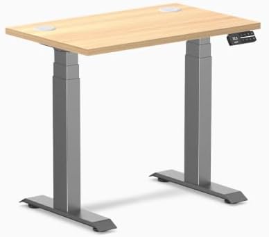 Desky Dual Mini Sit Stand Desk Sublime Teak 32" Grommets Space Gray