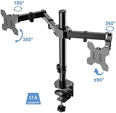 Rocelco Premium Desk Computer Monitor Mount - Standard Pattern Fits 13" - 27" LED LCD Dual Flat Screen - Double Articulated Full Motion Adjustable Arm - Grommet and C Clamp - Black (R DM2)