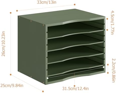 Bamjoy Bamboo 5 Tier Desktop Organizer, Paper Organizer Mail Sorter, File Holder Letter Document Storage with Adjustable Shelves for School Home Office, Forest Green