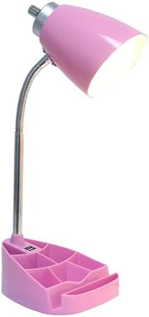 Simple Designs LD1056-PNK-LB 18.5" Gooseneck Organizer Desk Lamp with iPad Tablet Stand Book Holder and USB Port, with LED Bulb, Pink