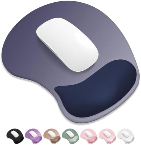 ITNRSIIET Ergonomic Mouse Pad, Cushioned Gel Wrist Rest, Non-Slip Base, Smooth Surface, Cute Multi-Color, 9.5 x 8.2 in, Gray Blue