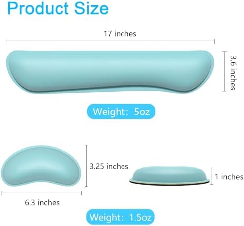 Dapesuom Keyboard Wrist Rest Set, Cute PU Leather Wrist Cushion for Computer Keyboard and Mousepad, Memory Foam Mouse Pad Rests Support with Non-Slip Base for Typing Pain Relief, Pale Robin Egg Blue