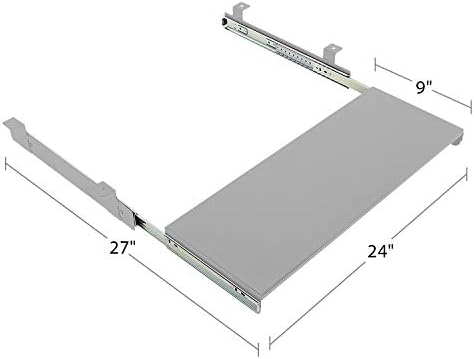 BenchPro Heavy 16-Gauge Powder Painted Steel Keyboard Tray - Under-Mount, Steel Construction, Slide Out Keyboard Mouse Holder - Powder Coated 9" D x 24" W - Grey