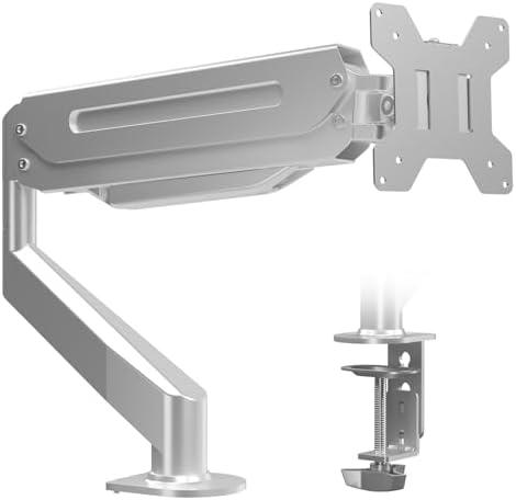 Suptek Single Monitor Mount Adjustable Gas Spring Monitor Arm Desk Mount Stand Fits 17 20 22 23 24 26 27 32 33 inch Monitors,Holds up to 22 lbs,Silver(MD18S)